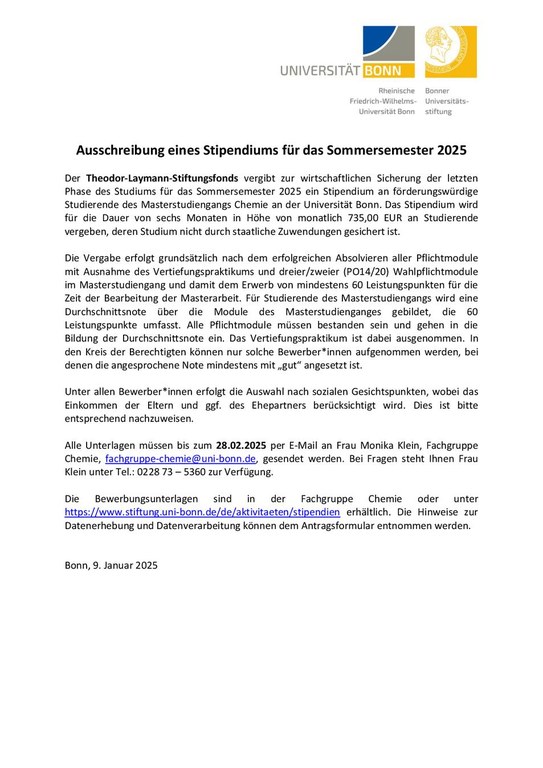 Ausschreibung eines Stipendiums für das Sommersemester 2025